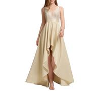 Ever-Pretty Abito da Cerimonia Scollo a V Maniche Corte Linea ad A Corto Davanti Lungo Dietro da Donna Oro Rosa 52