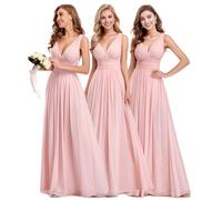 Ever-Pretty Abito da Damigella Donna Linea ad A Stile Impero Chiffon Scollo a V Senza Maniche Rosa 46