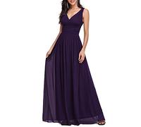 Ever-Pretty Abito da Damigella Donna Linea ad A Stile Impero Chiffon Scollo a V Senza Maniche Viola Scuro 38