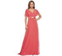 Ever-Pretty Abito da Damigella Donna Stile Impero Linea ad A Scollo a V Maniche Corte Lungo Corallo 48