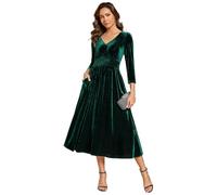 Ever-Pretty Abito da Donna in Vellut a Maniche Lunghe da Cerimonia Eleganti Vestito da Sera da Donna Midi Invernali Verde Scuro 36