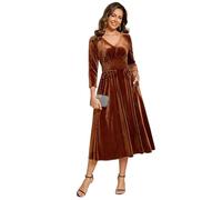 Ever-Pretty Abito da Donna in Vellut a Maniche Lunghe da Cerimonia Eleganti Vestito da Sera da Donna Midi Invernali Marrone 42