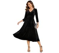 Ever-Pretty Abito da Donna in Vellut a Maniche Lunghe da Cerimonia Eleganti Vestito da Sera da Donna Midi Invernali Nero 46