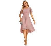 Ever-Pretty Abito da Ospite di Nozze Donna Maniche a Volant Chiffon Pieghe al Ginocchio Abito da Sera Elegante Dusty Rose 38