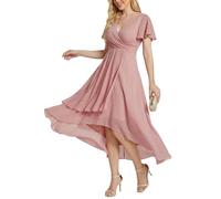 Ever-Pretty Abito da Ospite Scollo A V Maniche A Volant Gonna A Trapezio Abiti Cerimonia Donna Eleganti Dusty Rose 44