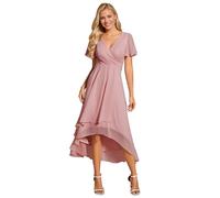 Ever-Pretty Abito da Ospite Scollo A V Maniche A Volant Gonna A Trapezio Abiti Cerimonia Donna Eleganti Dusty Rose 52