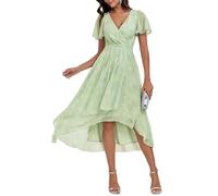 Ever-Pretty Abito da Ospite Scollo A V Maniche A Volant Gonna A Trapezio Abiti Cerimonia Donna Eleganti Rose Verde Chiaro 56