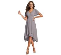 Ever-Pretty Abito da Ospite Scollo A V Maniche A Volant Gonna A Trapezio Abiti Cerimonia Donna Eleganti Grigio 40