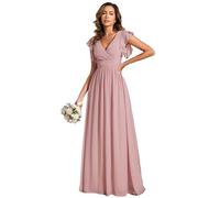 Ever-Pretty Abito da Sera Donna con Volant a Maniche Corte Scollo V Chiffon Pieghe Abiti da Damigella d'Onore Elegante Dusty Rose 42