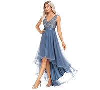 Ever-Pretty Abito da Sera Donna Corto Davanti Lungo Dietro Linea ad A Stile Impero Petto Basso Scollo a V Tulle A Bustier Vestiti da Cerimonia Denim Blu 52EU