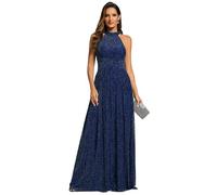 Ever-Pretty Abito da Sera Donna Elegante Spalle Scoperte Pieghe Senza Maniche Stile Impero Brillante Blu Navy 42
