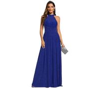 Ever-Pretty Abito da Sera Donna Elegante Spalle Scoperte Pieghe Senza Maniche Stile Impero Brillante Blu Zaffiro 48