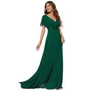 Ever-Pretty Abito da Sera Donna Stile Impero Linea ad A Scollo a V Maniche Corte Lungo Verde Scuro 44