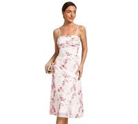 Ever-Pretty Abito da Sera Estate Floreale Donna Midi Elasticizzato Eleganti Casual con Spalline Sottili da Cerimonia Stampa Color Terracotta 46