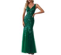 Ever-Pretty Abito da sera lungo da donna con paillettes tulle doppio scollo a V senza maniche sirena 07886