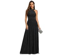 Ever-Pretty Abito da Sera Lungo per Donna, Scollo A Barca, Plissettato, Senza Maniche, Vita Alta, Scintillante Noir 38
