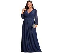 Ever-Pretty Abito da Sera Manica Lunga A-Line Scollo A V Abito Cerimonia Donna Blu Navy 44