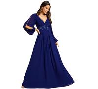 Ever-Pretty Abito da Sera Manica Lunga A-Line Scollo A V Abito Cerimonia Donna Dark Blue 50
