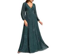 Ever-Pretty Abito da Sera Manica Lunga A-Line Scollo A V Abito Cerimonia Donna Teal 56