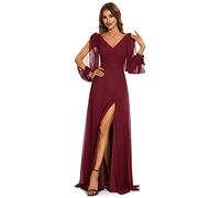Ever-Pretty Abito da Sera Scollo a V Manica Lunga Stile Impero Chiffon Lunghezza del Piano con Spacco da Donna Borgogna 50