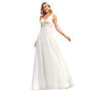 Ever-Pretty Abito da Sposa Lungo Donna Tulle Elegante Scollo A V Profondo Senza Maniche Mariage Bohême Avorio 52