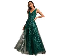 Ever-Pretty Abito da Sposa Madre Paillettes Tulle Scollo A V Stile Impero Ospiti di Nozze Senza Maniche Verde Scuro 58
