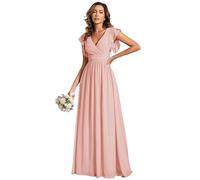 Ever-Pretty Abito Donna Sera con Schiena Scoperta Maniche Arricciati Chiffon Scollo a V Pieghe Abiti da Damigella d'Onore Elegante ES01819-P