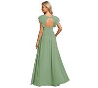 Ever-Pretty Abito Donna Sera con Schiena Scoperta Maniche Arricciati Chiffon Scollo a V Pieghe Abiti da Damigella d'Onore Elegante ES01819-P