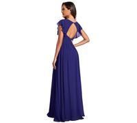 Ever-Pretty Abito Donna Sera con Schiena Scoperta Maniche Arricciati Chiffon Scollo a V Pieghe Abiti da Damigella d'Onore Elegante Blu 50