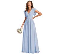 Ever-Pretty Abito Donna Sera con Schiena Scoperta Maniche Arricciati Chiffon Scollo a V Pieghe Abiti da Damigella d'Onore Elegante ES01819-P
