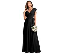 Ever-Pretty Abito Donna Sera con Schiena Scoperta Maniche Arricciati Chiffon Scollo a V Pieghe Abiti da Damigella d'Onore Elegante ES01819-P