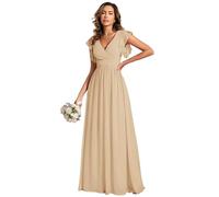 Ever-Pretty Abito Donna Sera con Schiena Scoperta Maniche Arricciati Chiffon Scollo a V Pieghe Abiti da Damigella d'Onore Elegante ES01819-P
