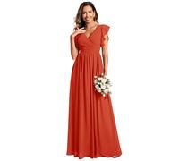 Ever-Pretty Abito Donna Sera con Schiena Scoperta Maniche Arricciati Chiffon Scollo a V Pieghe Abiti da Damigella d'Onore Elegante ES01819-P