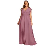 Ever-Pretty Abito Donna Sera con Schiena Scoperta Maniche Arricciati Chiffon Scollo a V Pieghe Abiti da Damigella d'Onore Elegante ES01819-P