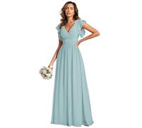 Ever-Pretty Abito Donna Sera con Schiena Scoperta Maniche Arricciati Chiffon Scollo a V Pieghe Abiti da Damigella d'Onore Elegante ES01819-P