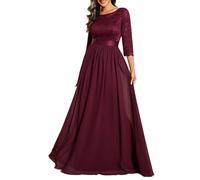 Ever-Pretty Abito Lungo Formale da Donna Girocollo Chiffon di Pizzo Maniche A 3/4 Vita Impero Gelso 40