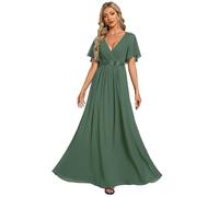 Ever-Pretty Abito T Meno di Nozze Lungo Appliqu Scollo a V Manica Corta Chic EE01960