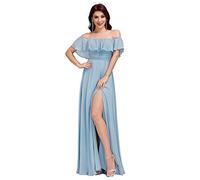 Ever-Pretty Dalla Spalla Vestito da Damigella Linea ad A Chiffon con Aberturas Lungo Cielo Blu 44