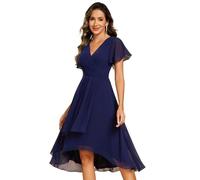 Ever-Pretty Estate Abito da Ospite Elegante con Scollo a V, Maniche a Volant e Gonna A Trapezio Blu Navy 36