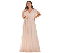 Ever-Pretty Plus Abito da damigella d'onore formale da donna, taglie forti, con scollo a V profondo, scollo a V, fascia elastica in vita, 0164A-DA, Rosso tendente rosa, 56