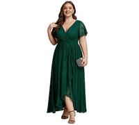 Ever-Pretty Plus Da donna Plus Size scollo a V maniche increspate pieghe impero vita A-Line Maxi abiti formali 01489-DA, verde scuro, 62