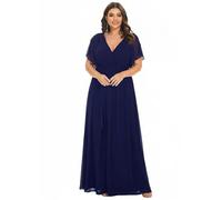 Ever-Pretty Plus Donne Plus Size A-Line Profondo V-Neck Elastico Fascia Vita Maxi Abito Formale Damigella d'onore 0164A-DA, Navy Blue, 58