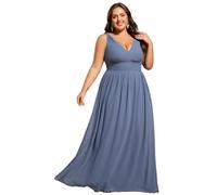 Ever-Pretty Scollo a V senza maniche pieghettato chiffon maxi plus size abiti formali per le donne abiti da damigella d'onore 09016-DA, Blu polvere, 50