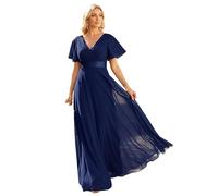 Ever-Pretty Vestiti da Cerimonia da Donna Alta Elasticità Scollo a V Linea ad A con Spacco Stile Impero Blu Navy 34