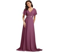 Ever-Pretty Vestiti da Cerimonia da Donna Alta Elasticità Scollo a V Linea ad A con Spacco Stile Impero Prugna 42