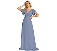 Ever-Pretty Vestiti da Cerimonia da Donna Alta Elasticità Scollo a V Linea ad A con Spacco Stile Impero Blu Ardesia 48