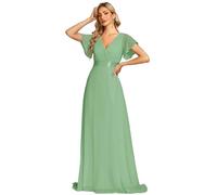 Ever-Pretty Vestiti da Cerimonia da Donna Alta Elasticità Scollo a V Linea ad A con Spacco Stile Impero Verde Salvia 52