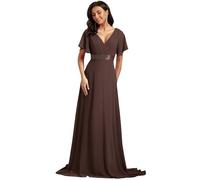 Ever-Pretty Vestiti da Cerimonia da Donna Alta Elasticità Scollo a V Linea ad A con Spacco Stile Impero Espresso Brun 50