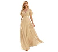 Ever-Pretty Vestiti da Cerimonia da Donna Alta Elasticità Scollo a V Linea ad A con Spacco Stile Impero Champagne 50