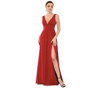 Ever-Pretty Vestiti da Cerimonia da Donna Alta Elasticità Scollo a V Linea ad A con Spacco Stile Impero Rosso 50